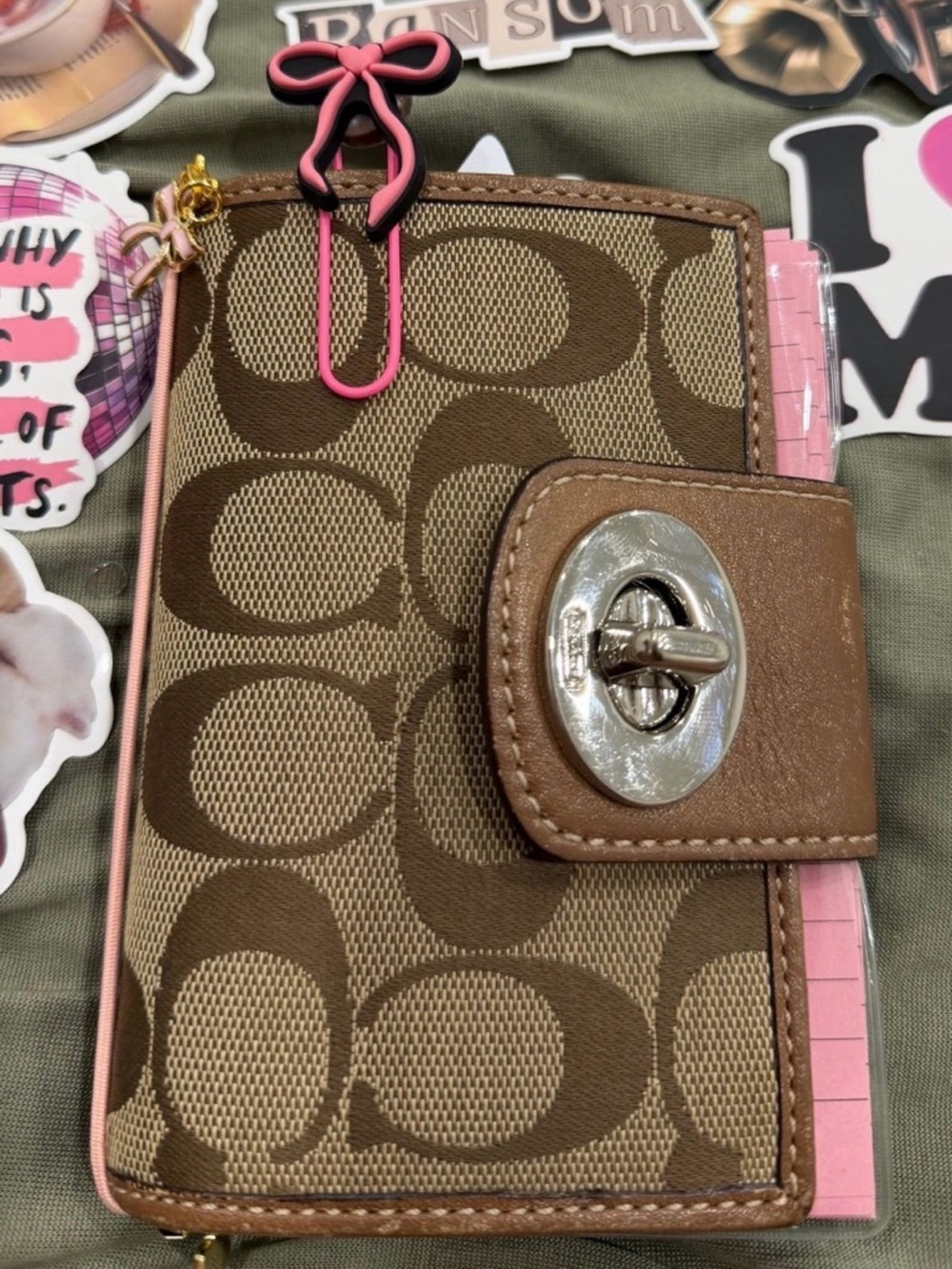 Coach Brown Signature Canvas turn lock mini Agenda